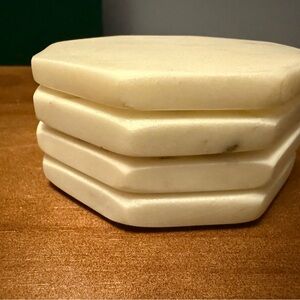Hexagonal Cream Marble Coaster Set